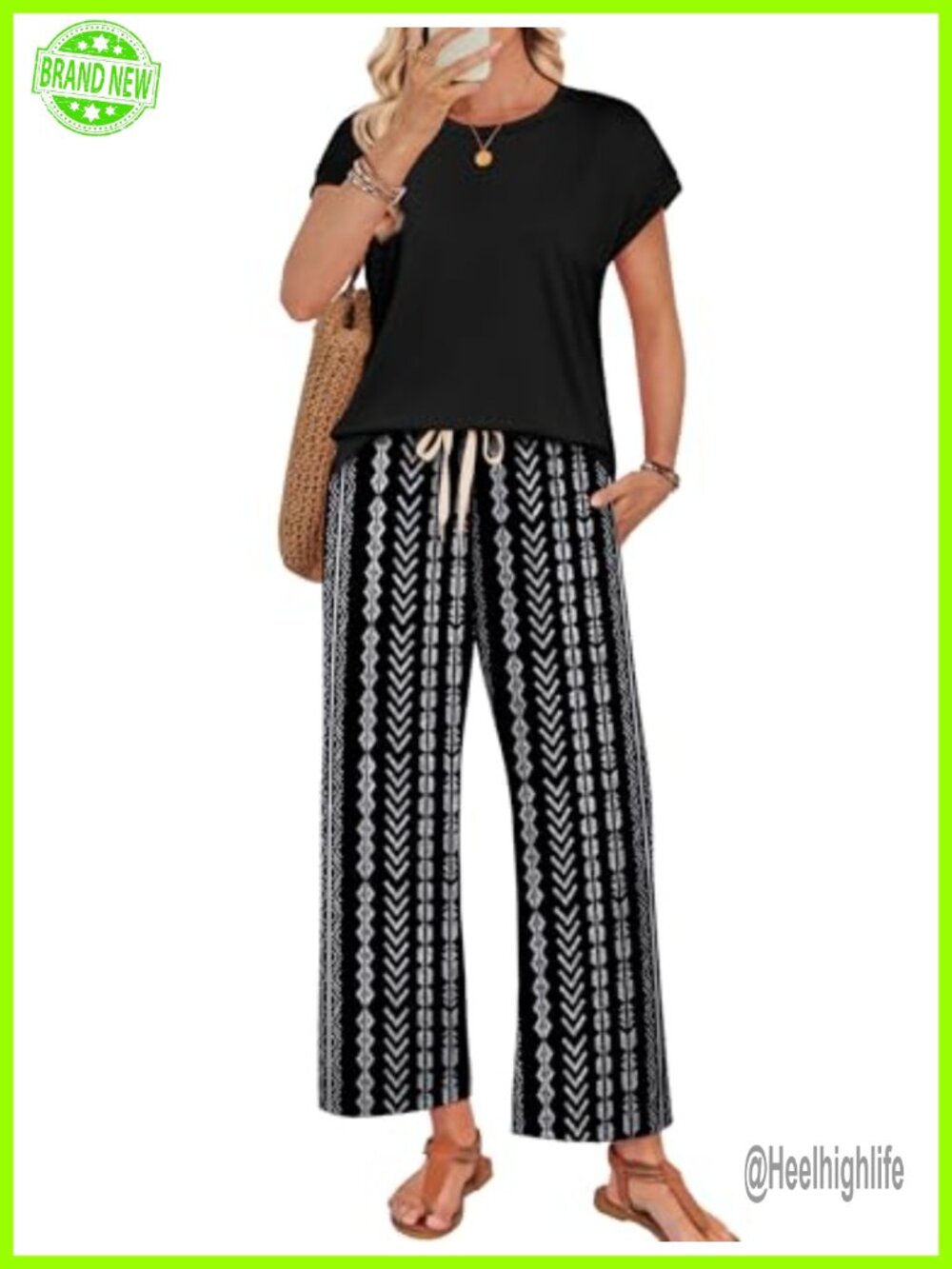 Womens Two Piece Lounge Set Cap Sleeve Wide Leg Pants Travel Beach
